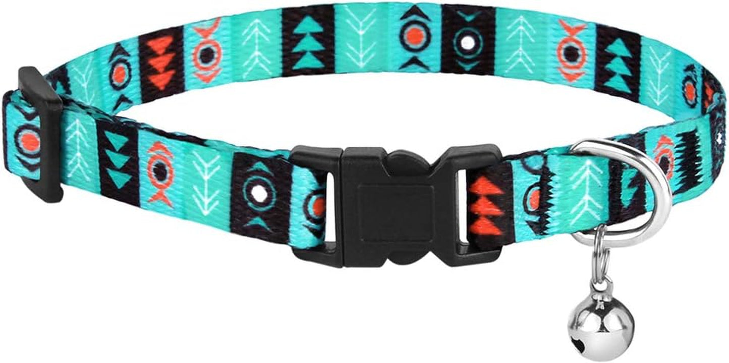 Cat Collar Breakaway Set of 2 PCS Tribal Pattern Aztec Pet Safety Adjustable Kitten Collar with Bell (Ethnic + Tribal)