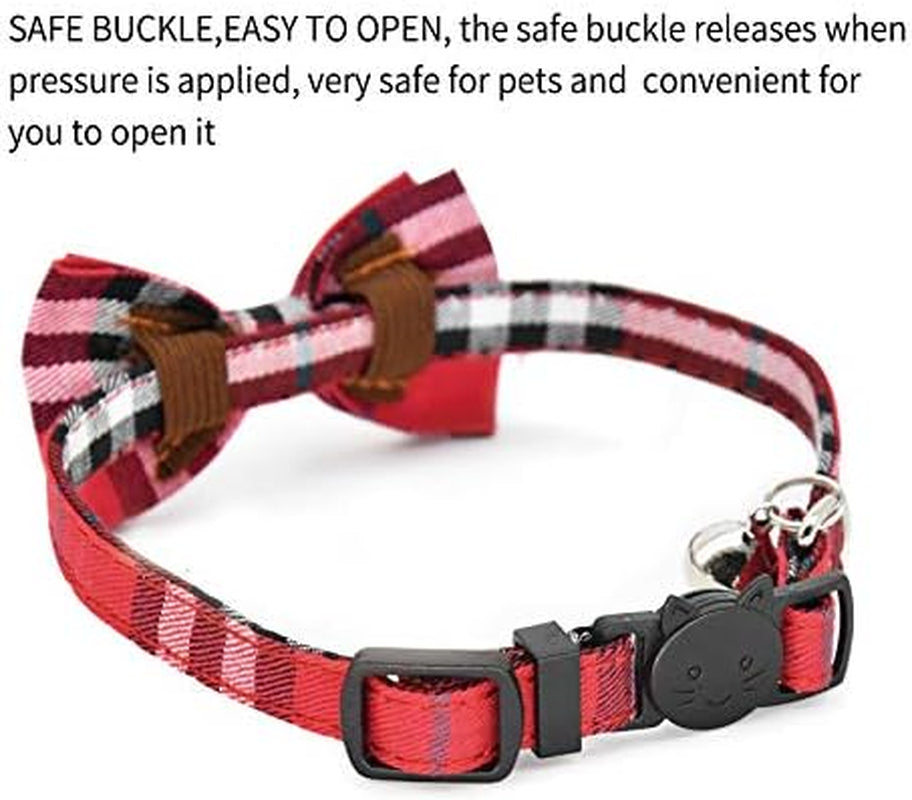 2 Pack/Set Cat Collar Breakaway with Cute  and Bell for Kitty and Some Puppies, Adjustable from 7.8-10.5 Inch (Black+Red)