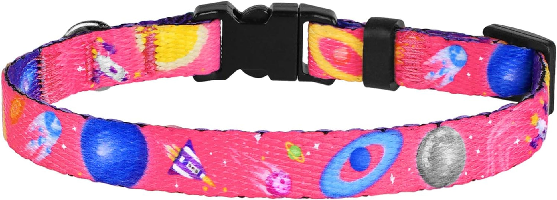 Galaxy Cat Collar with Bell Space Pattern 2Pcs Adjustable Safety Breakaway Collars for Cats Kitten Black Pink Blue (Black + Pink)