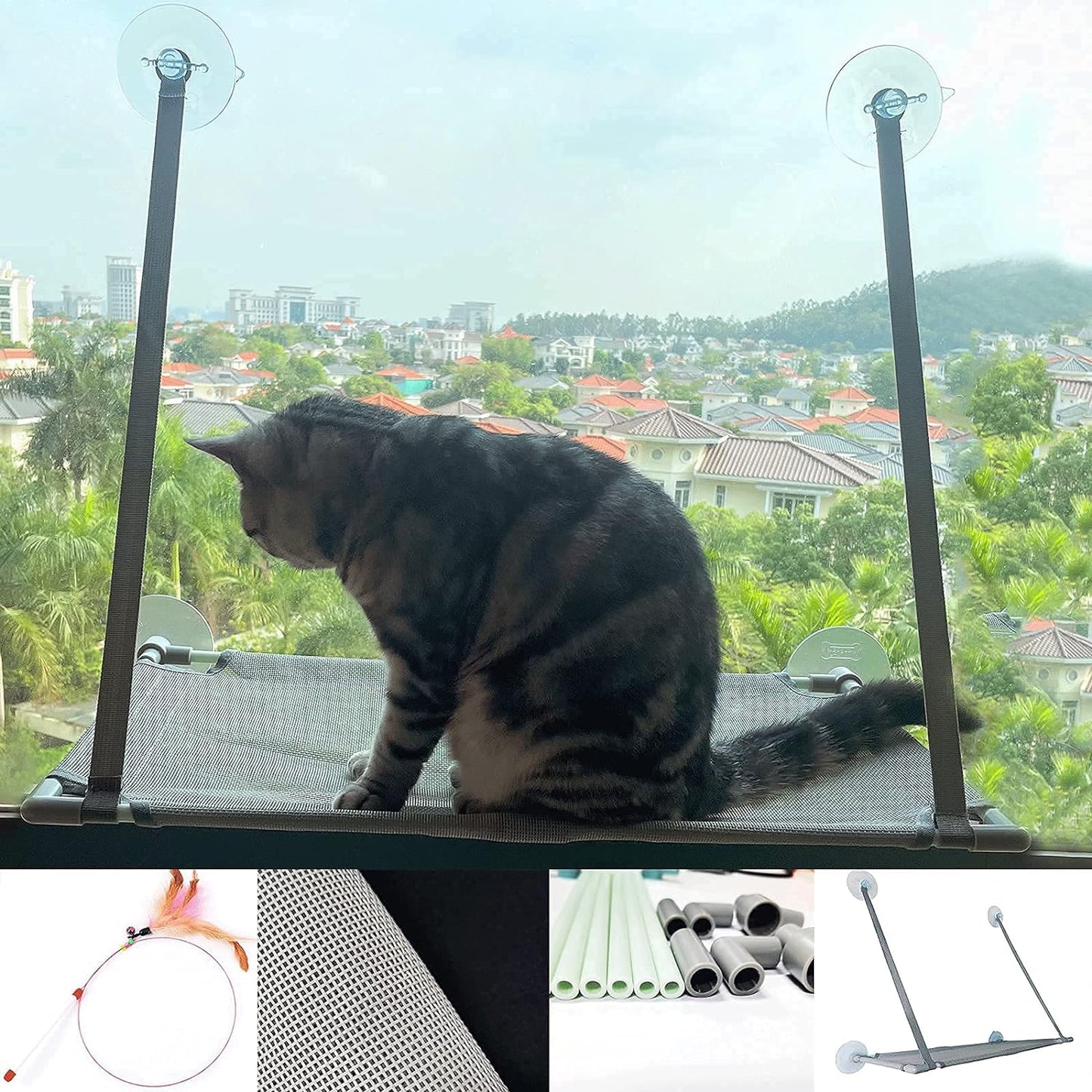 Cat Window Perch,Cat Window Hammock Seat Extra Large Screw Suction Cups Cat Beds for Indoor Cats,High Weight Capacity 360° Sunny Seat