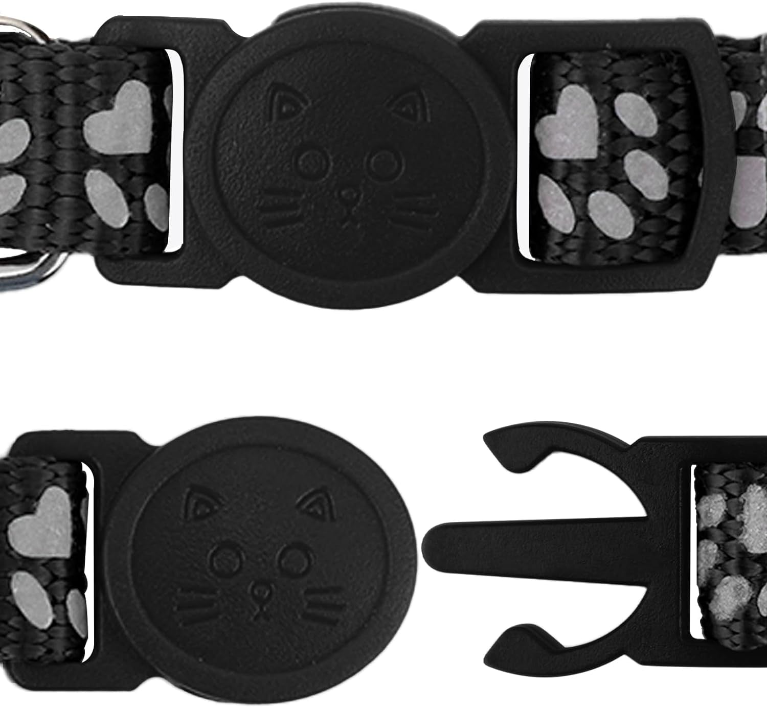 Reflective Cat Collar Breakaway with Bells, 2 Pack Girl Boy Pet Cat Collar Adjustable 7.5-12.5 Inch, Black