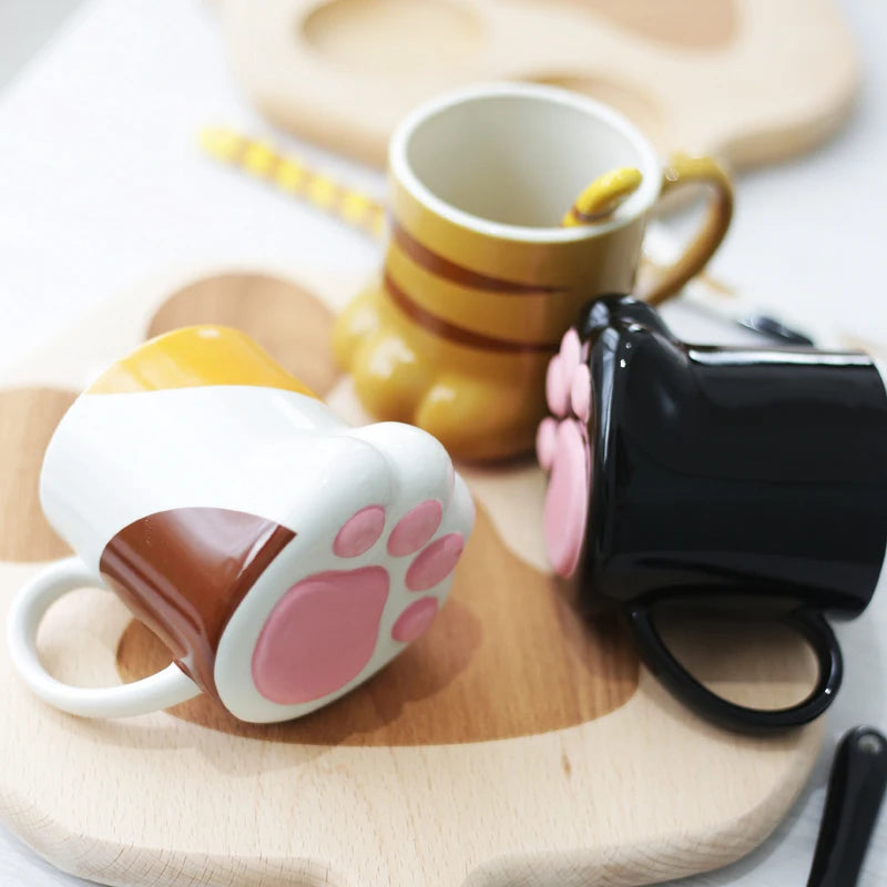 Cute Cat Paw Mug Coffee Mug Cartoon 3D Cat Claw Ceramic Drinkware with Lid Milk Breakfast Oatmeal Cup Birthday Christmas Gifts