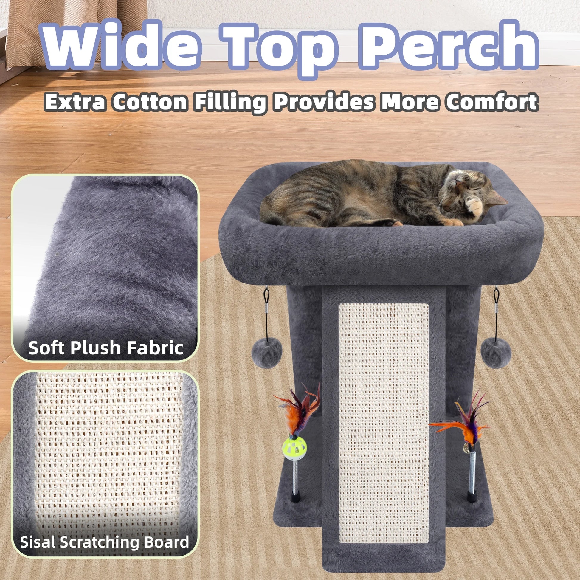 Cat Tree Tower with Scratching Board and Toy Balls