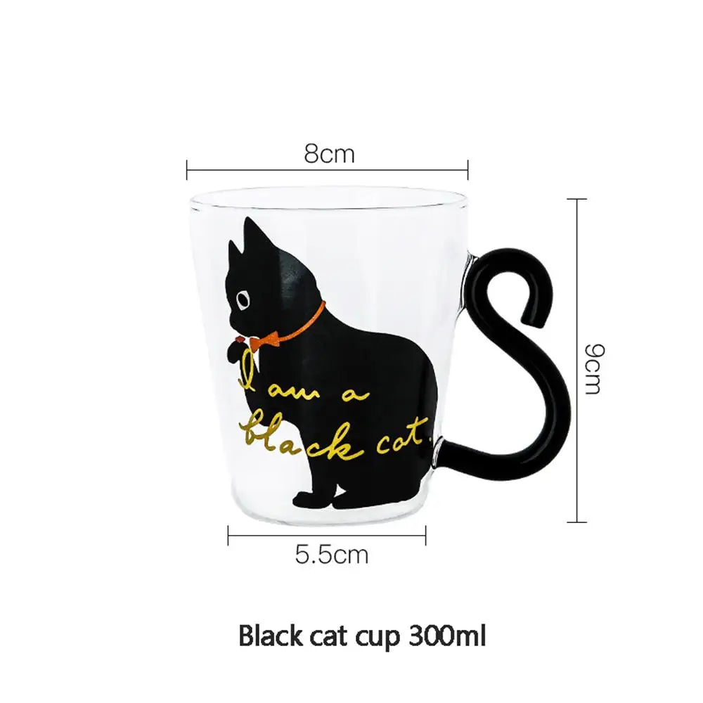 250 Ml Cute Black Cat Glass Coffee Mug Set Handgrip Animal Shaped Milk Water Juice Mugs Tea Cup Japanese Style Kawaii Gift Home