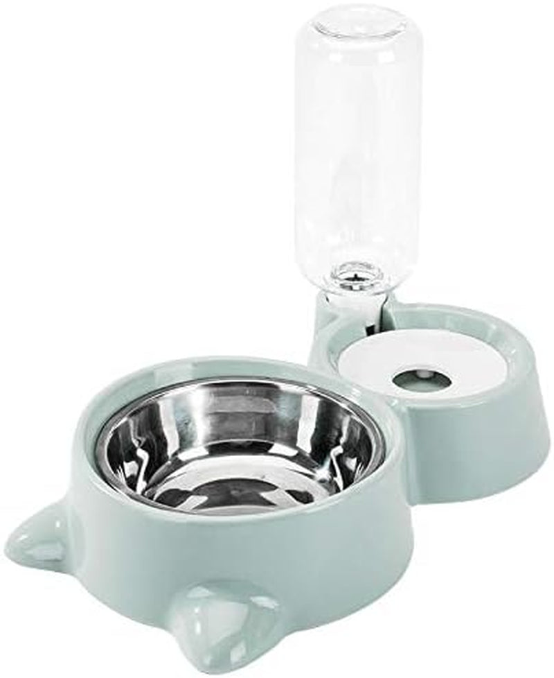 Double Dog Cat Bowls, Pets Water and Food Bowl Set with Detachable Stainless Steel Bowl, Automatic Water Dispenser Bottle No-Spill Pet Feeder for Cats Puppy and Small Dogs (Blue)