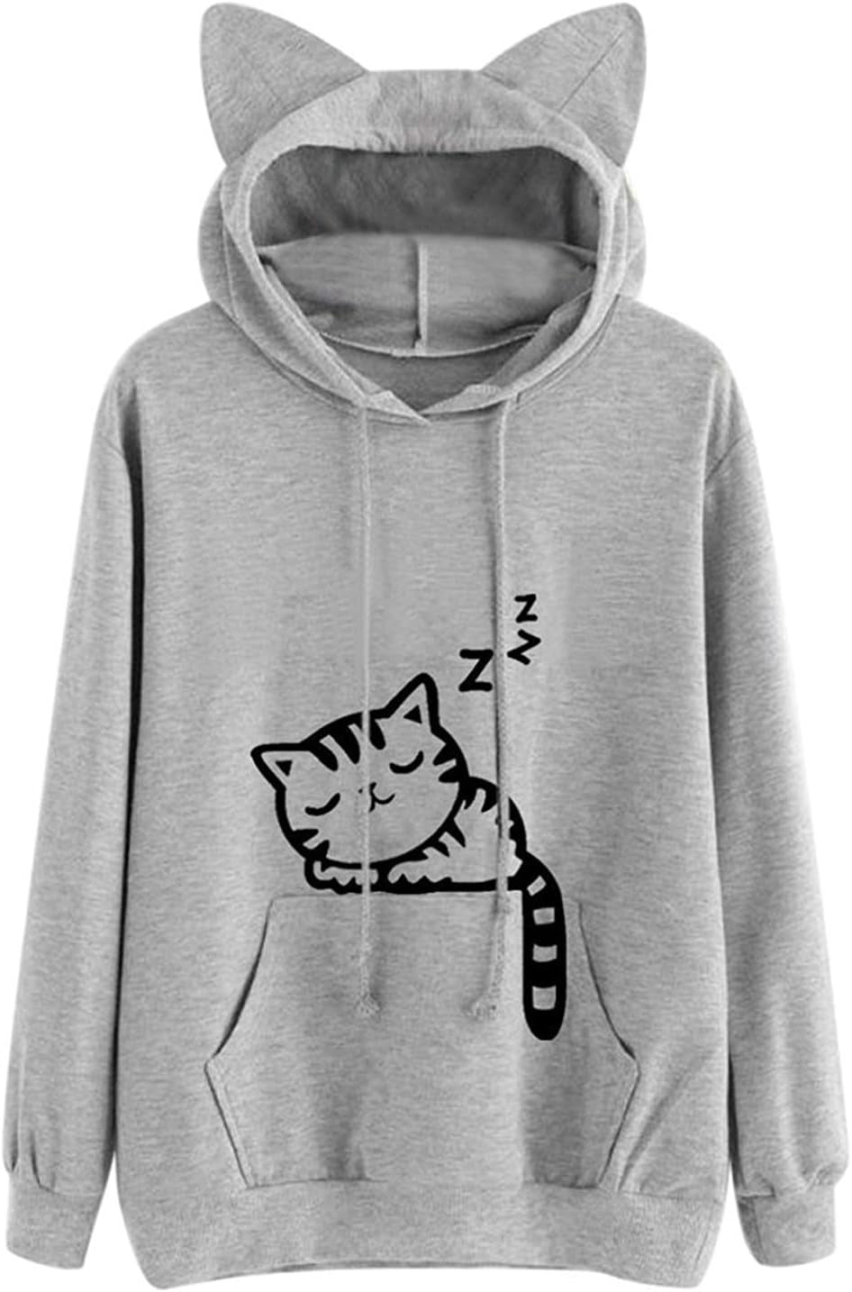 Women Girl Hoodies Cute Cat Ear Novelty Printed Pullover Sweatshirt