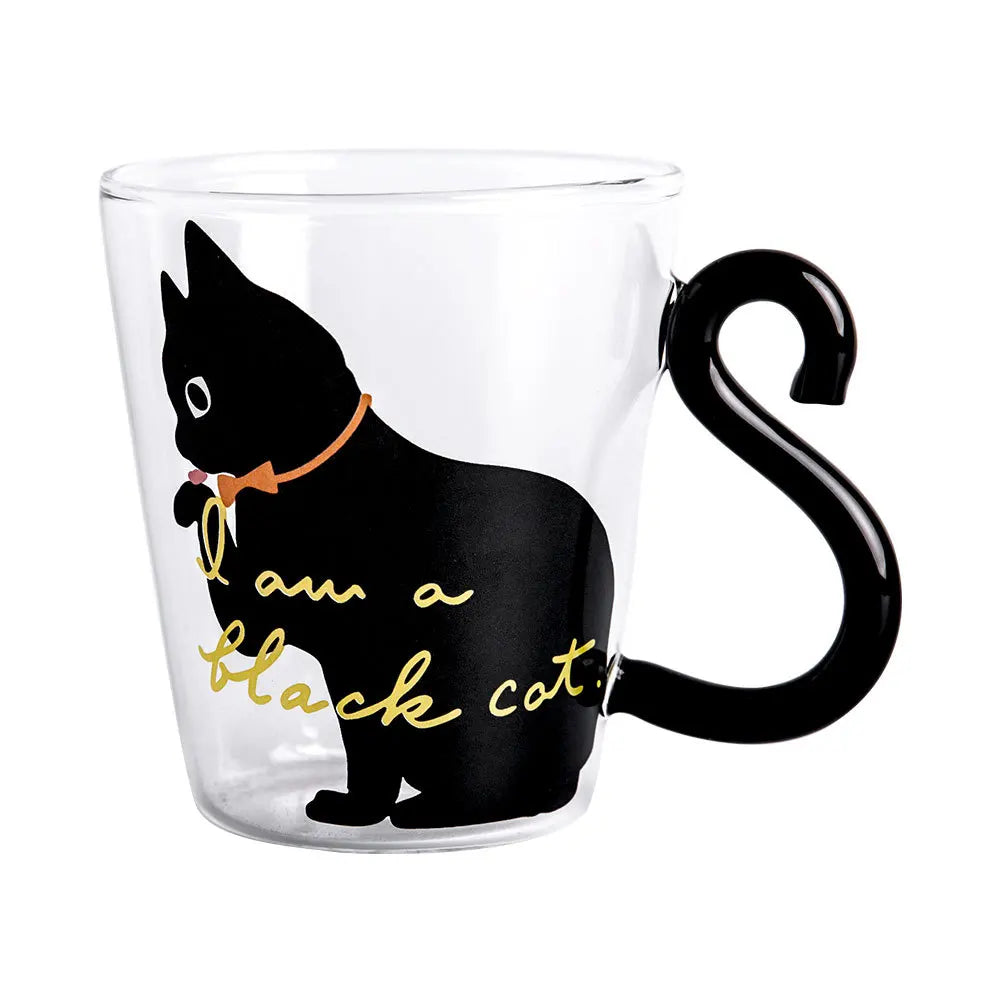 250 Ml Cute Black Cat Glass Coffee Mug Set Handgrip Animal Shaped Milk Water Juice Mugs Tea Cup Japanese Style Kawaii Gift Home