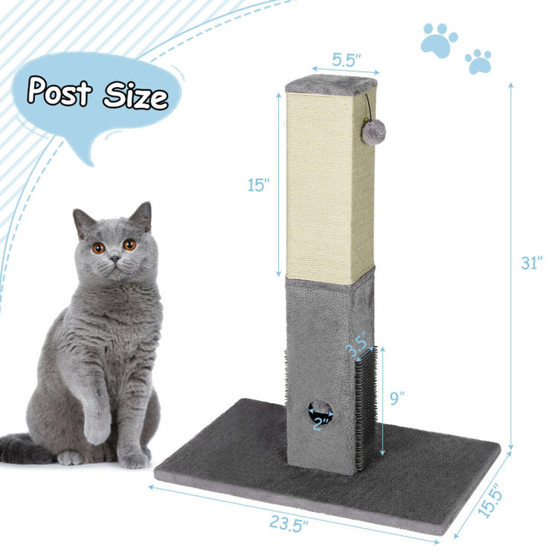 31 Inch Tall Cat Scratching Post Claw Scratcher with Sisal Rope and 2 Plush Ball