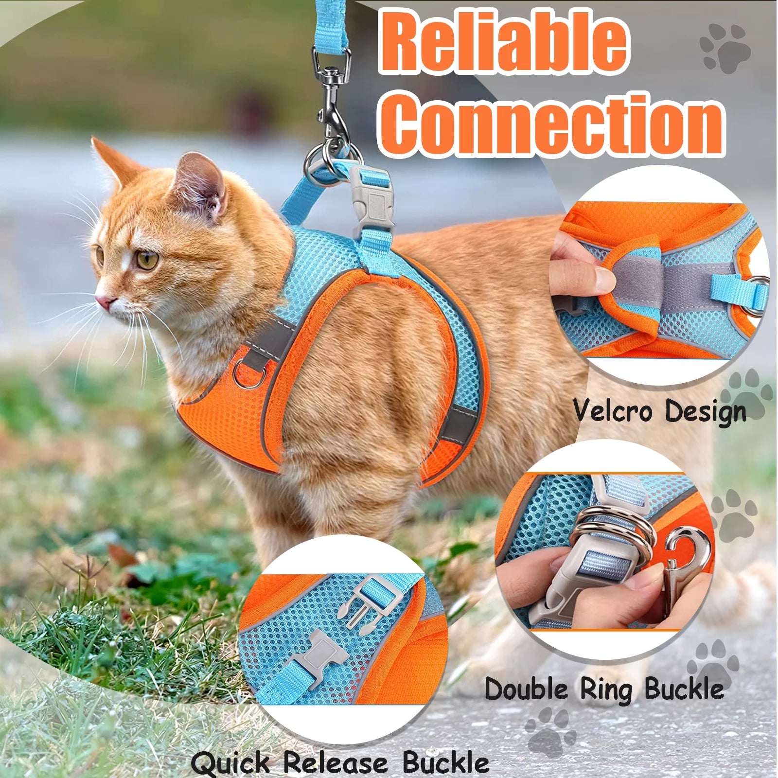 Cat Harness and Leash, Escape Proof Cat Vest Dog Walking Leash and Harness Set, Adjustable Step in Pet Harness, Reflective Breathable Easy Control Vest for Small Large Kitten Dog Outdoor, Orange XS