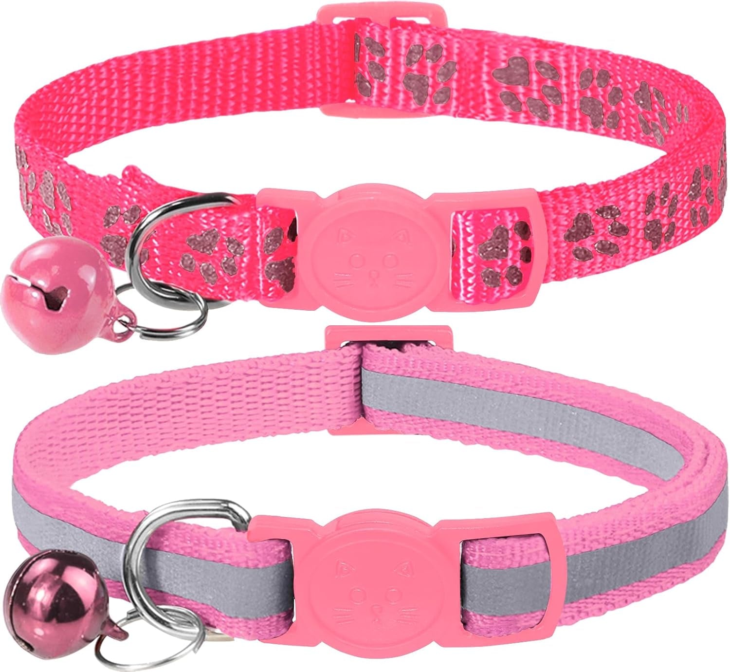 Reflective Cat Collar Breakaway with Bells, 2 Pack Girl Boy Pet Cat Collar Adjustable 7.5-12.5 Inch, Pink