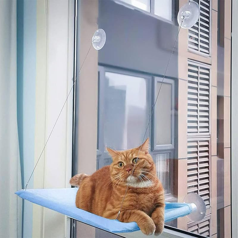 Cat Hammock for Window Cat Window Bed Cat Window Perch for Indoor Cats Suction Cups Cat Window Hammock Space Saving Window Seat for Cats inside (Blue)