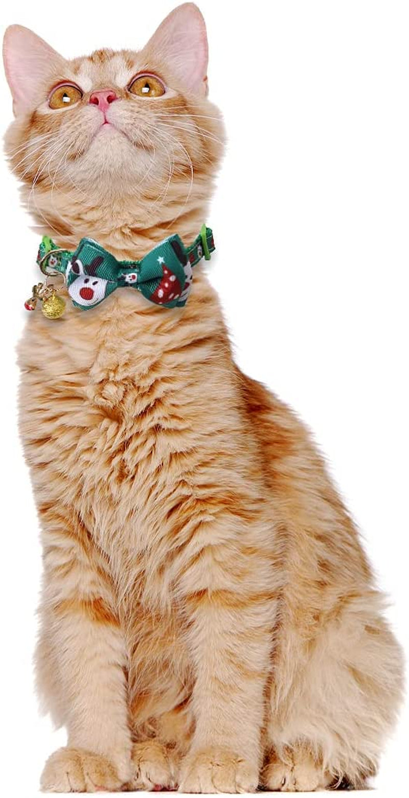 Christmas Cat Collar Breakaway with Bow Tie and Bell for Kitty Adjustable Safety