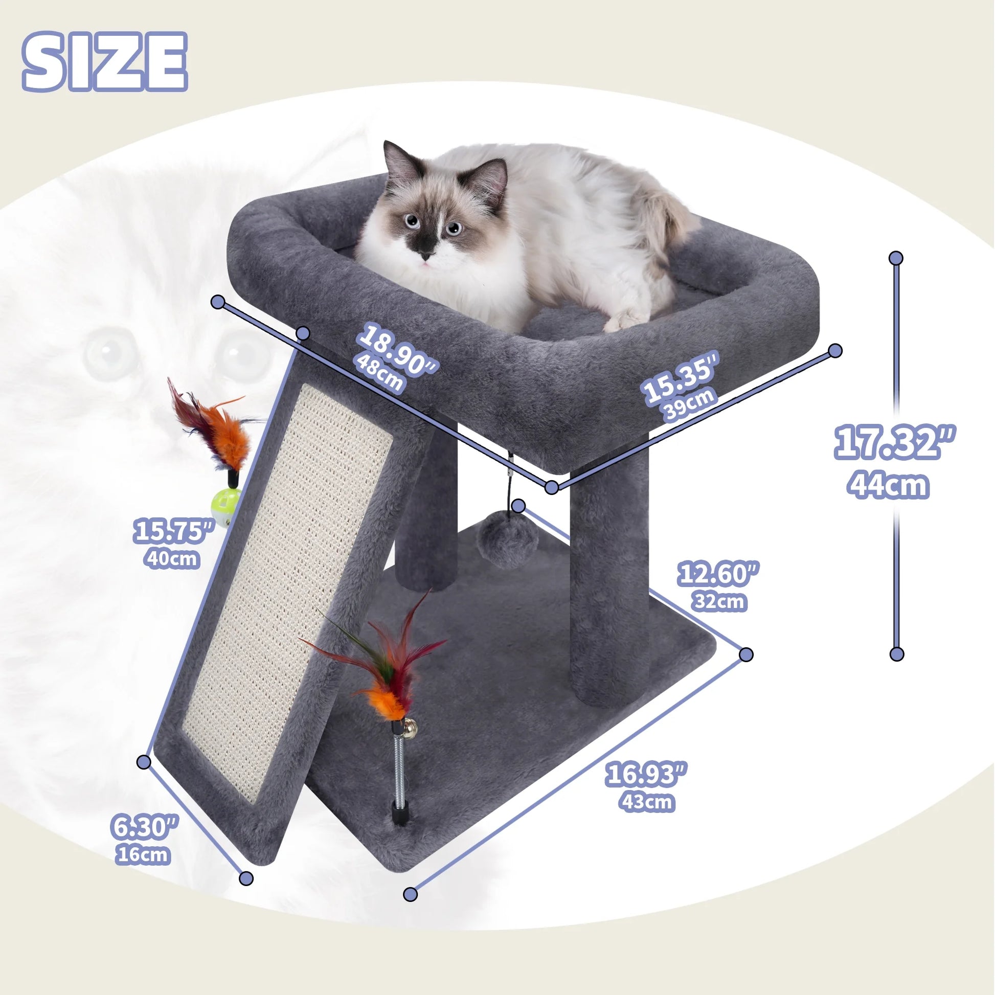 Cat Tree Tower with Scratching Board and Toy Balls