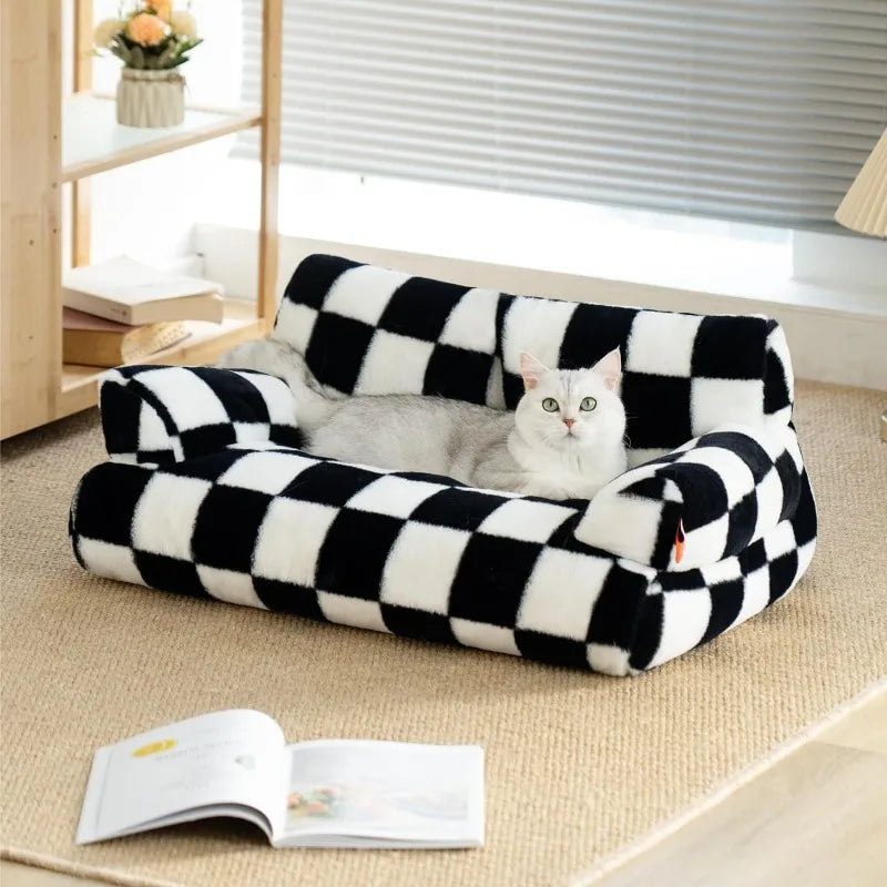 Pet Couch Bed, Washable Cat Beds for Medium Small Dogs & Cats up to 25 Lbs, Dog Beds with Non-Slip Bottom, Fluffy Cat Couch