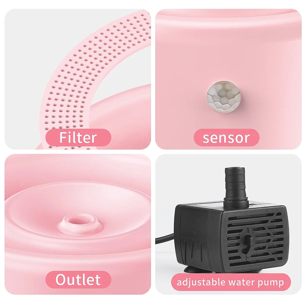 Cat Water Fountain, 1000Mah Battery, 1L Automatic Pet Drinking Fountain, Pink