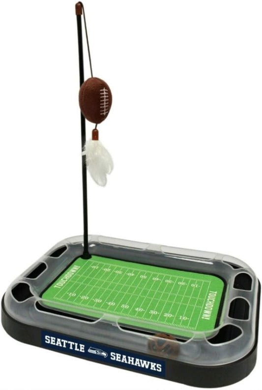 Cat Track Toy  Seattle Seahawks Football Field CAT Scratcher Toy with Catnip Filled Plush Toy. Feather Cat Toy Hanging. Jingle Bell Interactive Ball Cat Chasing 5-In-1 Kitty Toy