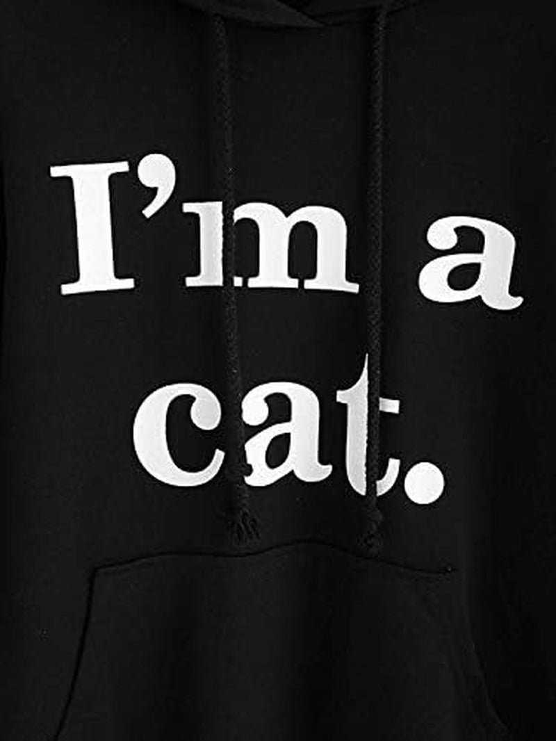 Women Girl Hoodies Cute Cat Ear Novelty Printed Pullover Sweatshirt