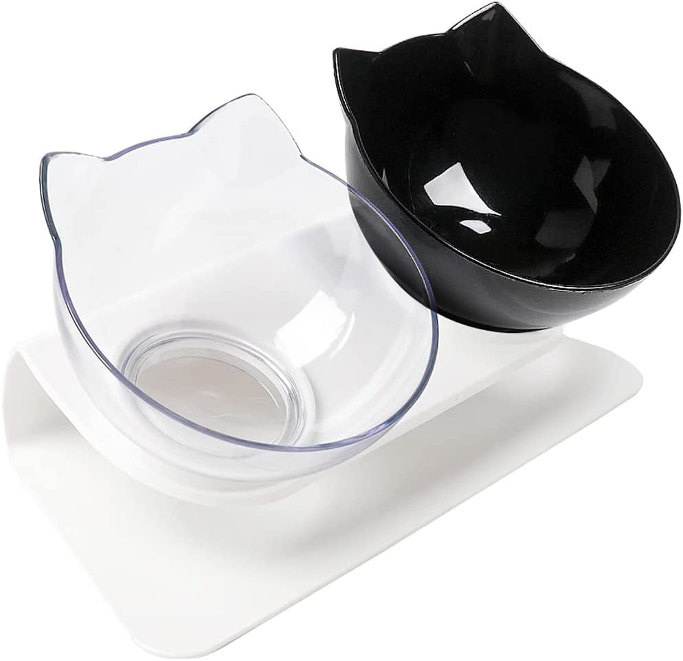 Cat Bowls Cat Dog Food Bowls, Creative Non-Slip Base Double Bowl Dog Bowl Cat Bowl for Food Water with Raised Stand, 15° Tilted Pet Bowl Stress-Free Suit for Dogs Cats Rabbits