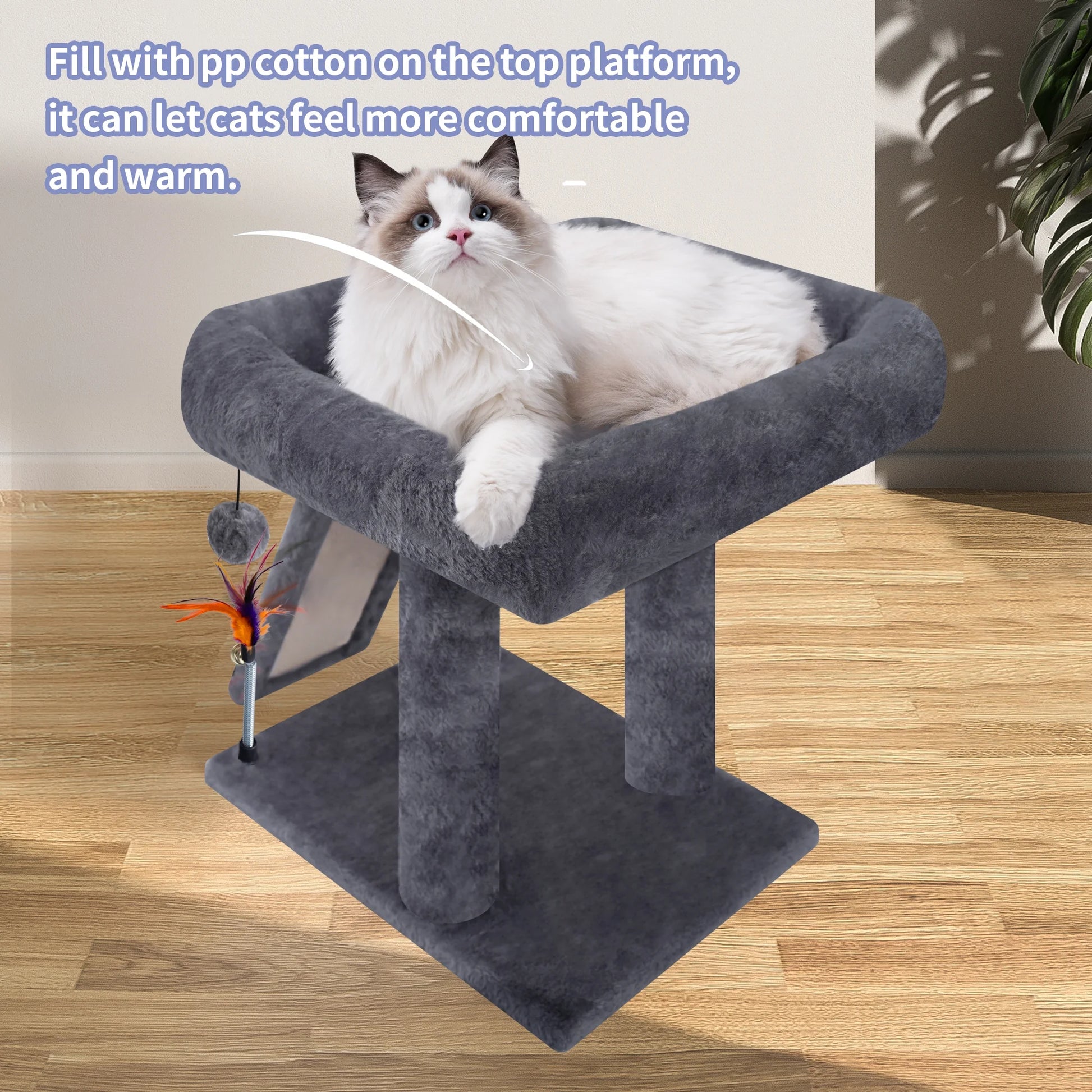 Cat Tree Tower with Scratching Board and Toy Balls