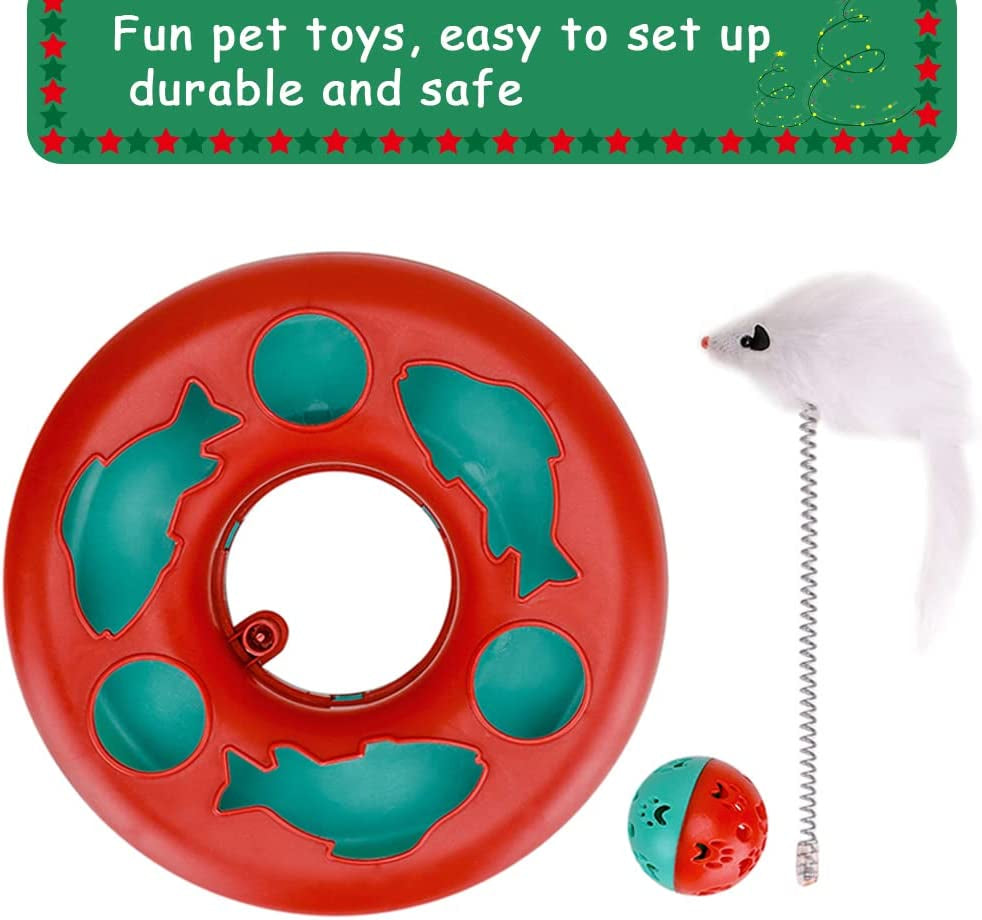 Cat Toys, Cat Toys for Indoor Cats,Interactive Kitten Toys Roller Tracks with Catnip Spring Pet Toy with Exercise Balls Teaser Mouse (Red)