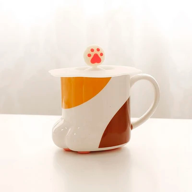 Cute Cat Paw Mug Coffee Mug Cartoon 3D Cat Claw Ceramic Drinkware with Lid Milk Breakfast Oatmeal Cup Birthday Christmas Gifts