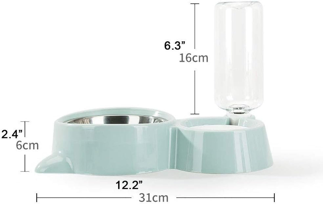 Double Dog Cat Bowls, Pets Water and Food Bowl Set with Detachable Stainless Steel Bowl, Automatic Water Dispenser Bottle No-Spill Pet Feeder for Cats Puppy and Small Dogs (Blue)