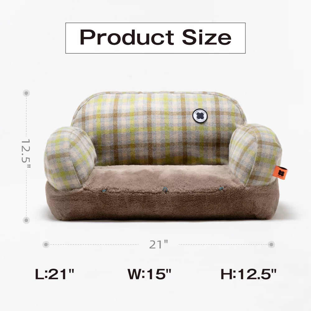 Pet Couch Bed, Washable Cat Beds for Medium Small Dogs & Cats, Durable Dog Beds with Non-Slip Bottom, Fluffy Cat Couch,Vintage Green