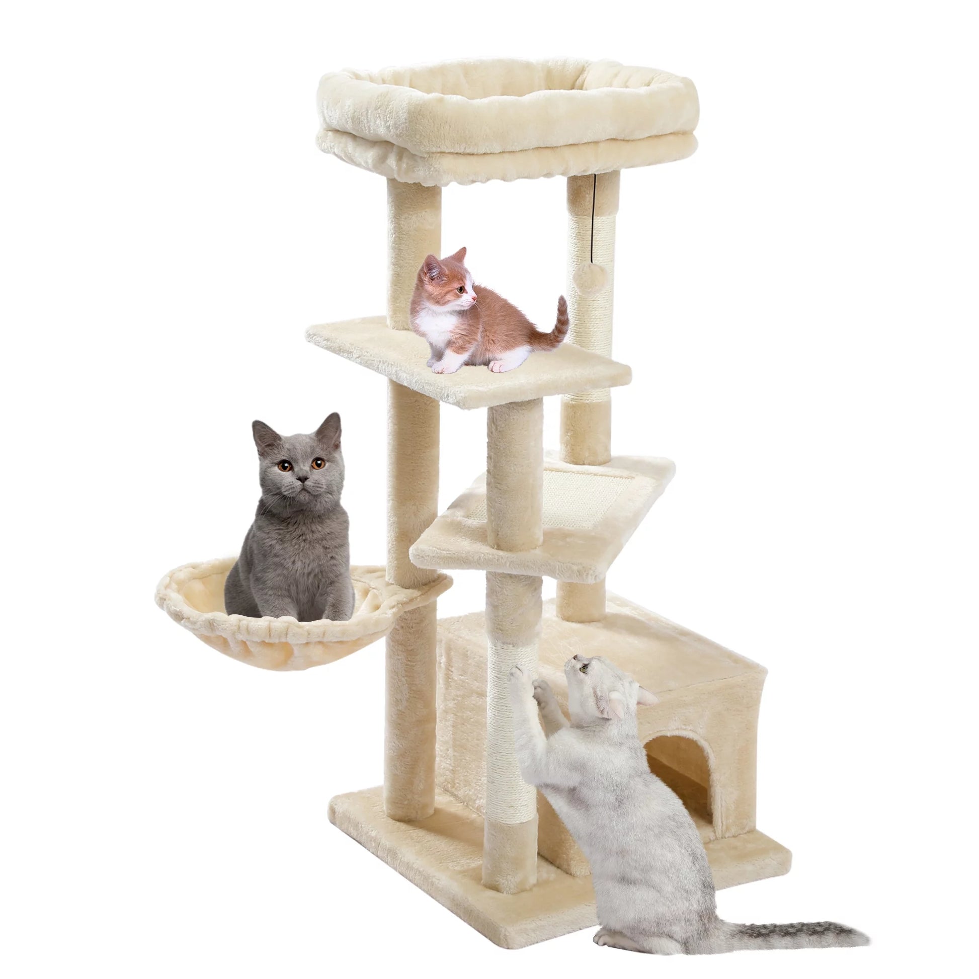 Cat Tree for Indoor Cats, 45Inches Multi-Level Cat Tower with Sisal Covered Scratching Posts, Spacious Condo, Cozy Hammock and Plush Top Perch