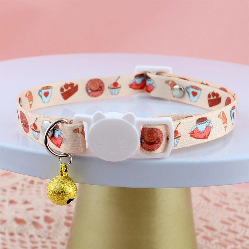 New Beautiful Printing Cat Collars Plaid Jacquard Collars Adjustable Anti-Lost Bell Collars Colorful Cute Pretty Pet Supplies