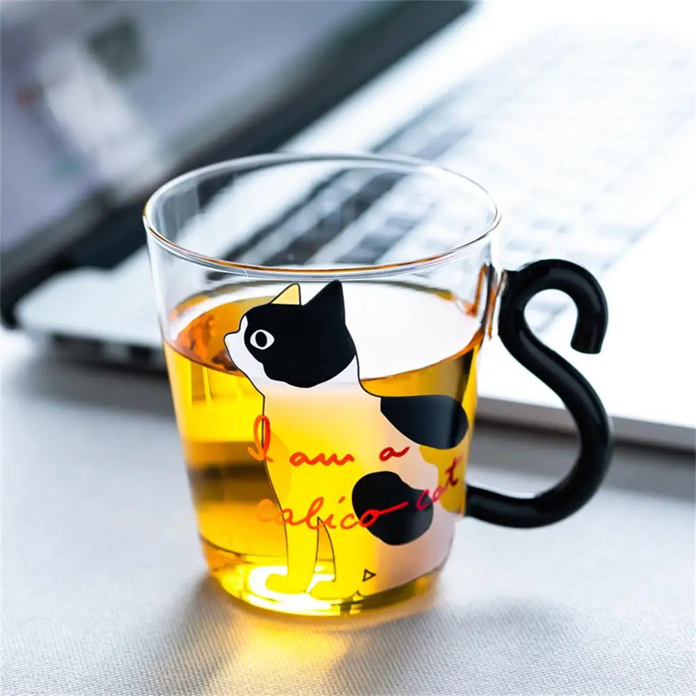 250 Ml Cute Black Cat Glass Coffee Mug Set Handgrip Animal Shaped Milk Water Juice Mugs Tea Cup Japanese Style Kawaii Gift Home