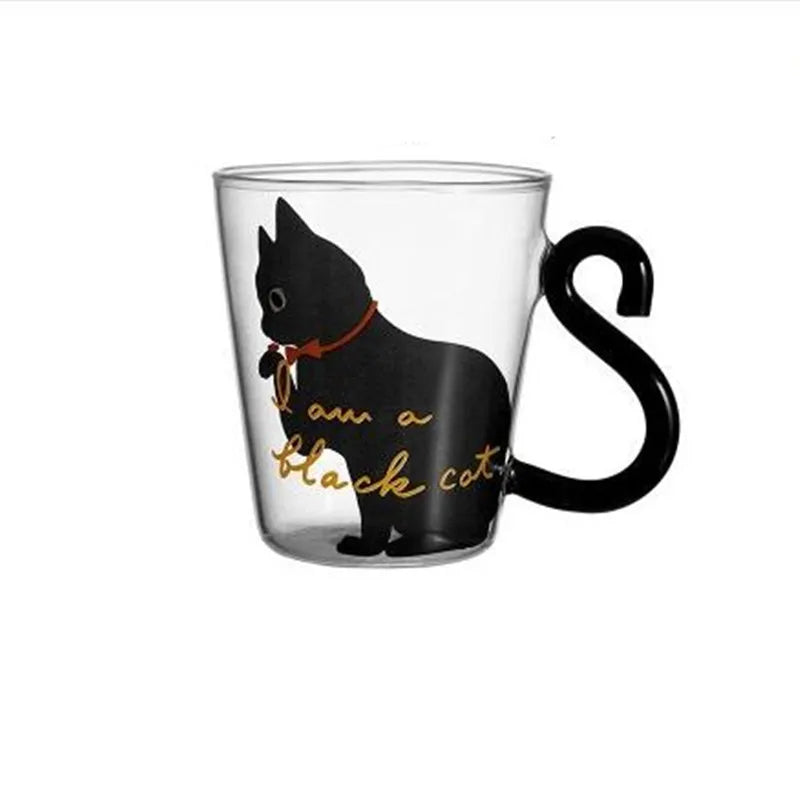 250 Ml Cute Black Cat Glass Coffee Mug Set Handgrip Animal Shaped Milk Water Juice Mugs Tea Cup Japanese Style Kawaii Gift Home