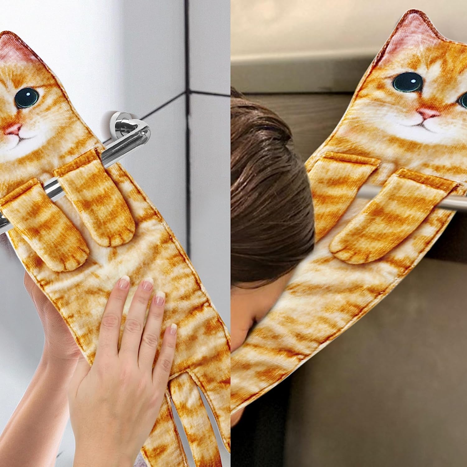 Cat Funny Hand Towels for Bathroom Kitchen - Cute Decorative Cat Decor Hanging Washcloths Face Towels Super Absorbent Soft - Mothers Day Easter House Warming Birthday Gifts for Women Cat Lovers-Orange