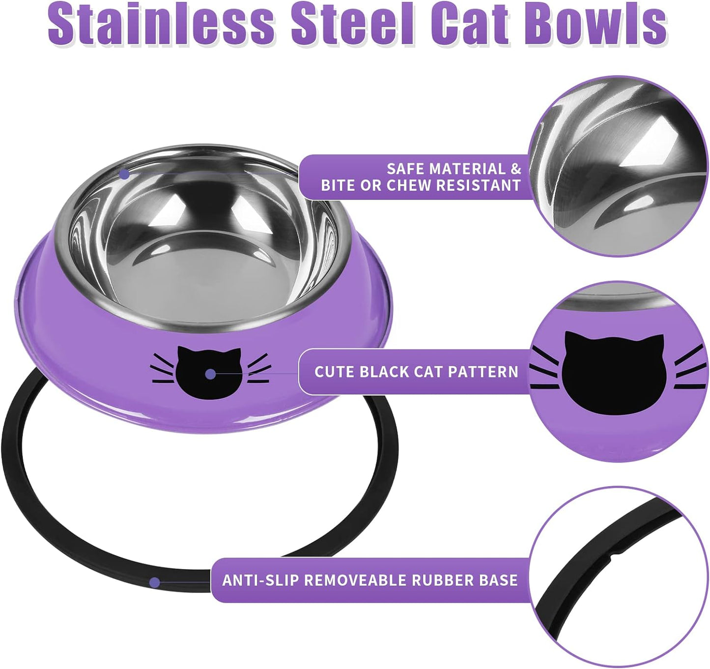 2Pcs Cat Bowls Non-Slip Stainless Steel Small Cat Food Bowls Unbreakable Thicken Cat Feeder 7 Oz Cat Dishes Suitable for Indoor Small Pets Removable Rubber Base Easily Clean Lovely Color