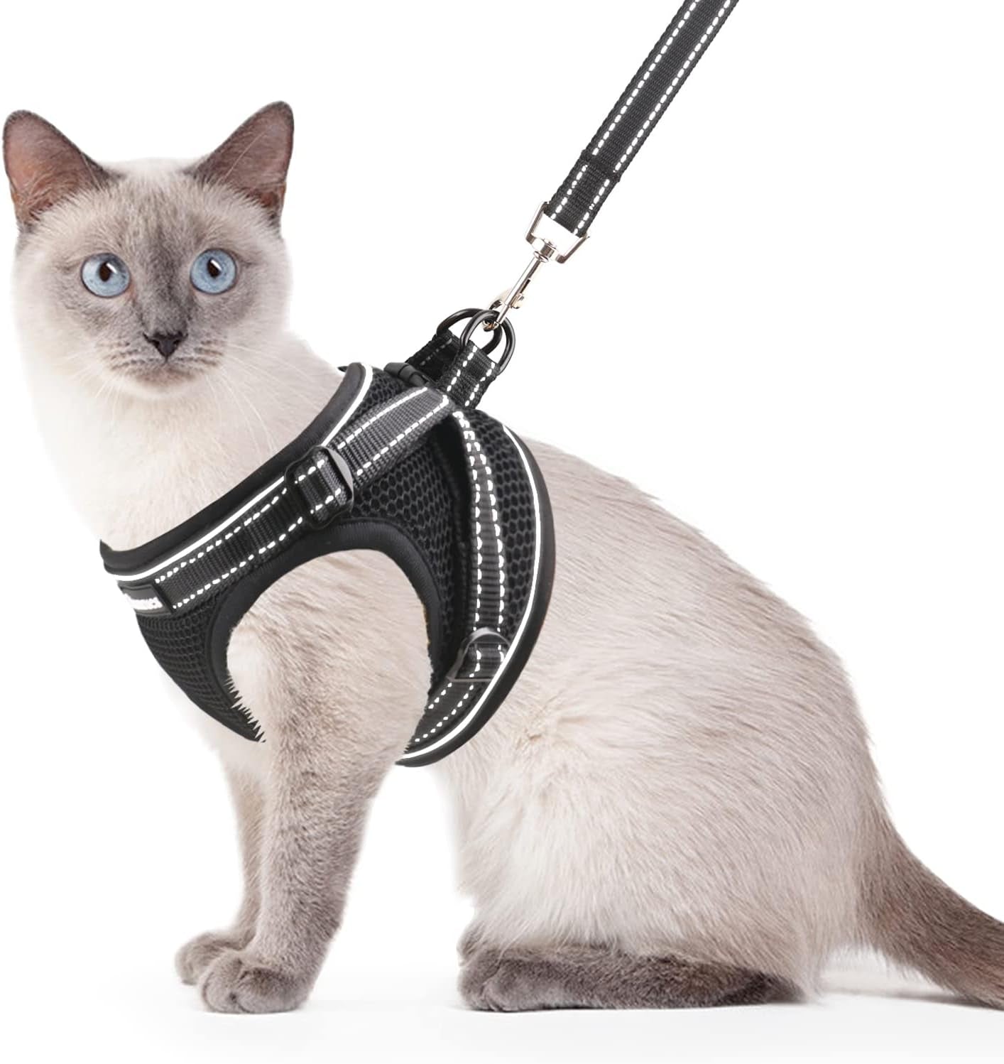 Cat Harness and Leash Set for Walking Escape Proof, Easy-To-Wear Adjustable Cat Harness with Reflective Strap - Comfort Fit for Pet Kitten Cat (S, Black)