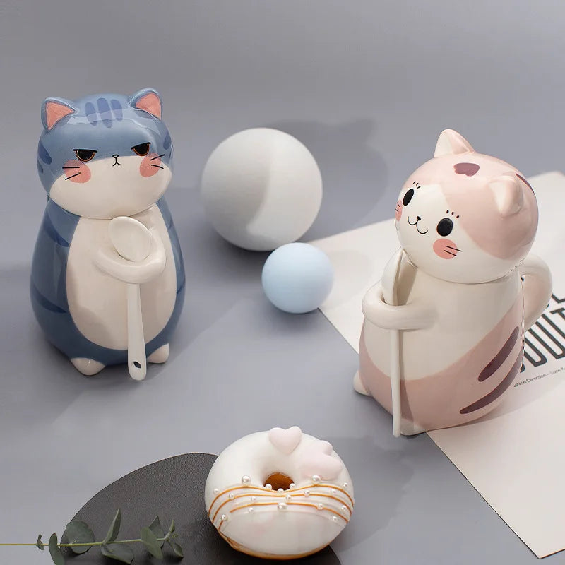 12 Styles Cute Cat Ceramic Mug Creative Hand Painted 3D Mugs with Handle Coffee Tea Milk Breakfast Cups Nice Gifts