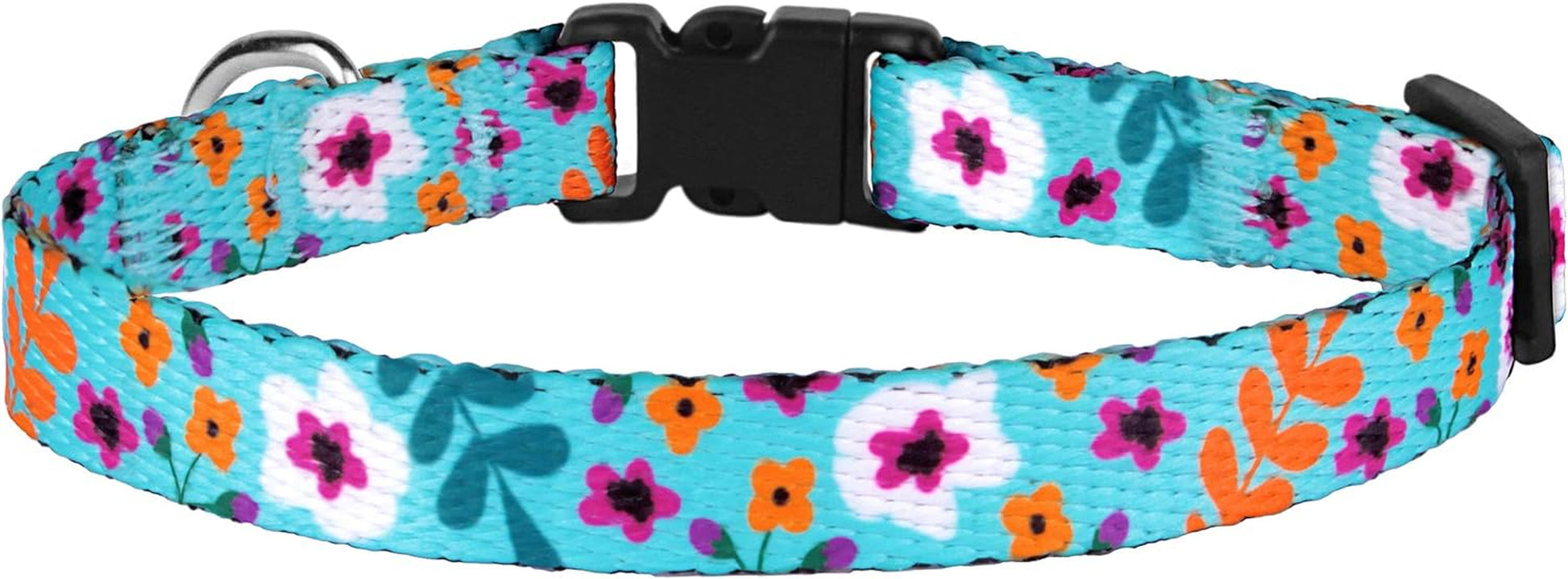 Cat Collar with Bell Floral Pattern 2 Pack Set Flower Adjustable Safety Breakaway Collars for Cats Kitten (Pink + Aquamarine)