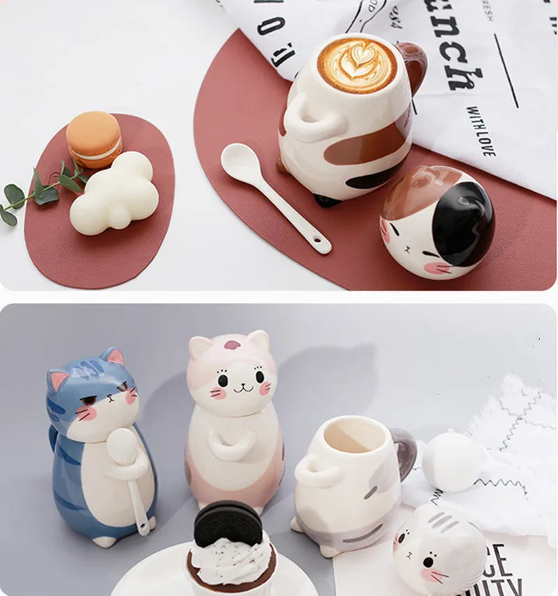 12 Styles Cute Cat Ceramic Mug Creative Hand Painted 3D Mugs with Handle Coffee Tea Milk Breakfast Cups Nice Gifts