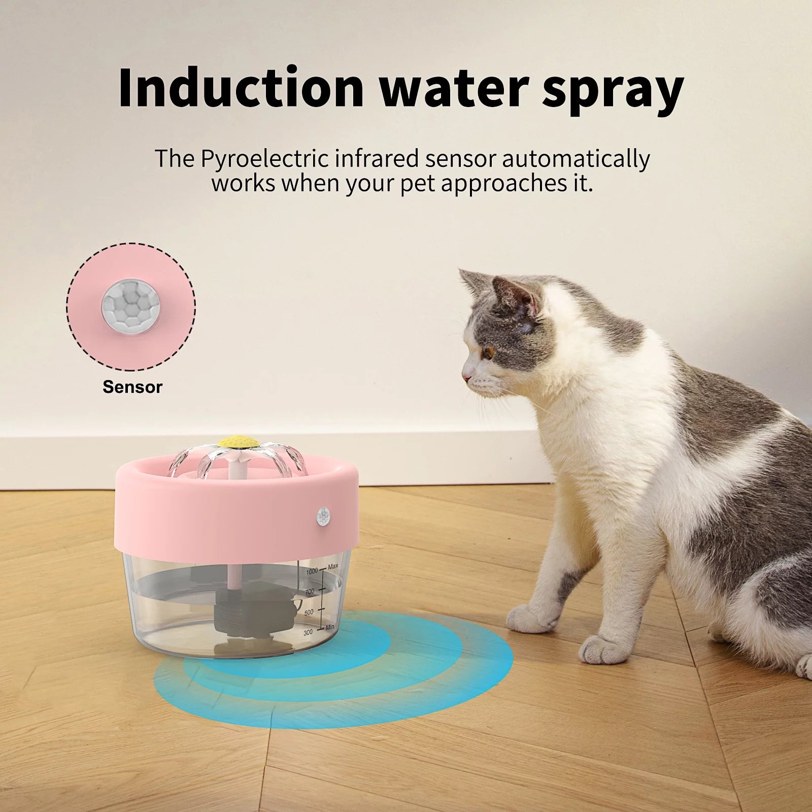 Cat Water Fountain, 1000Mah Battery, 1L Automatic Pet Drinking Fountain, Pink