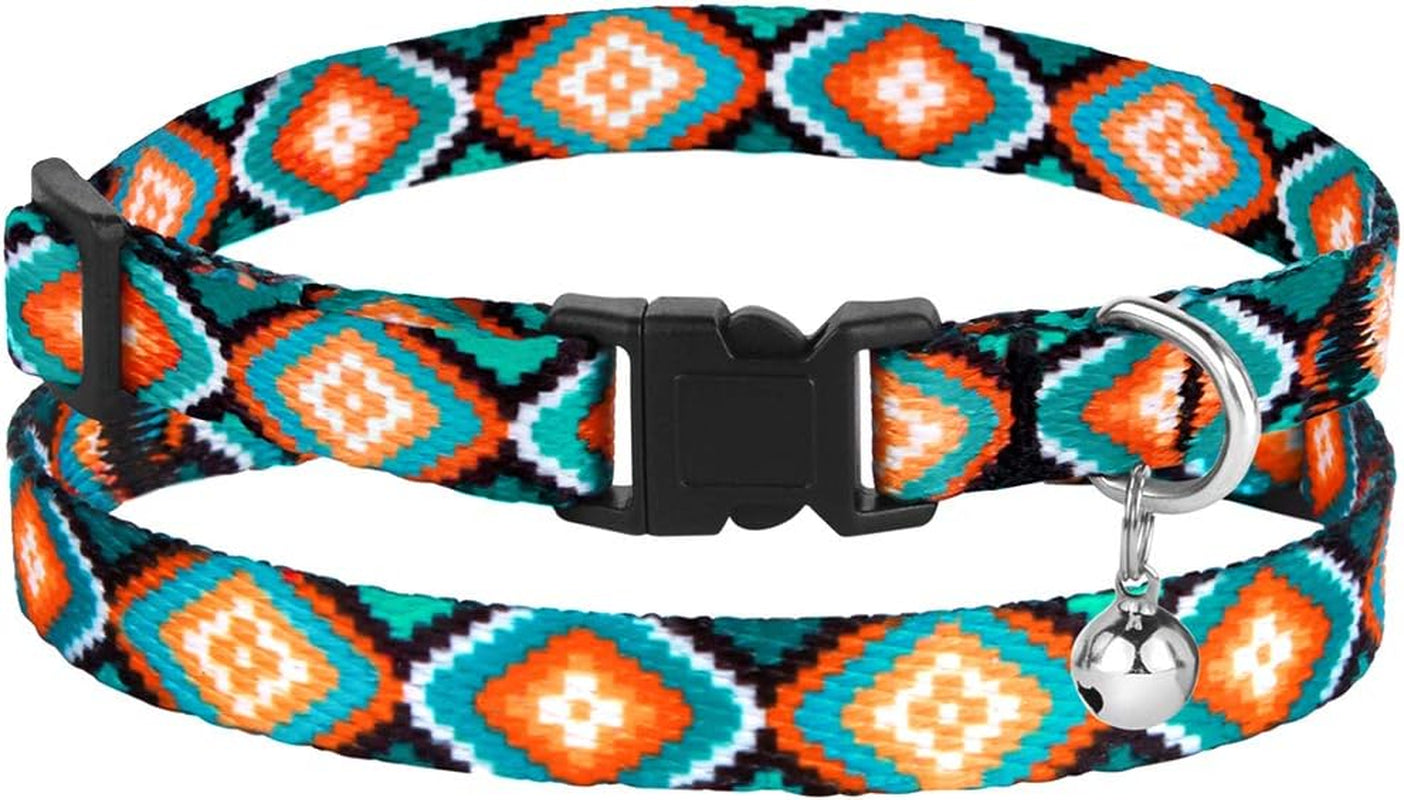 Cat Collar Breakaway Set of 2 PCS Tribal Pattern Aztec Pet Safety Adjustable Kitten Collar with Bell (Ethnic + Tribal)