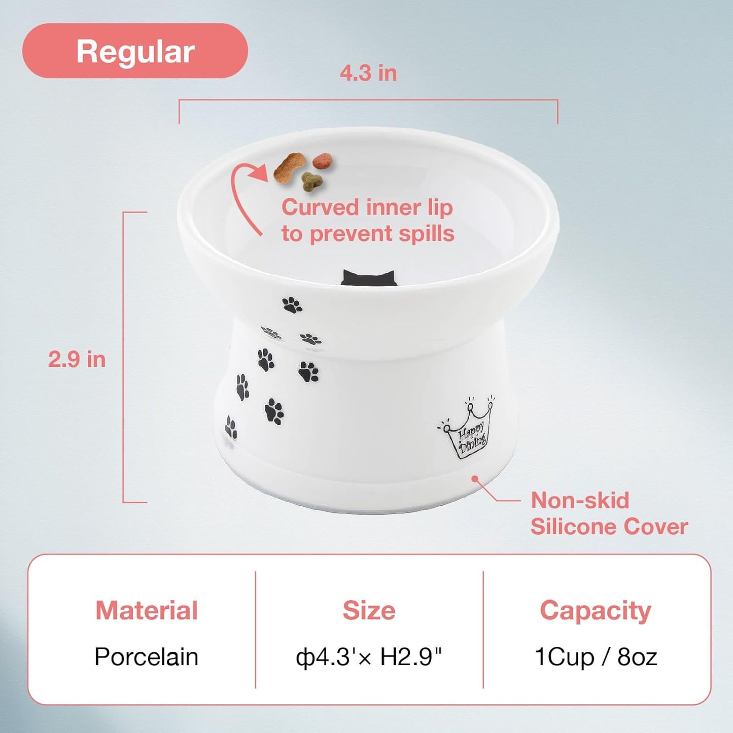 Raised Stress Free Cat Food Bowl, Elevated, Backflow Prevention, Dishwasher and Microwave Safe, No.1 Seller in Japan! (Cat, Regular)