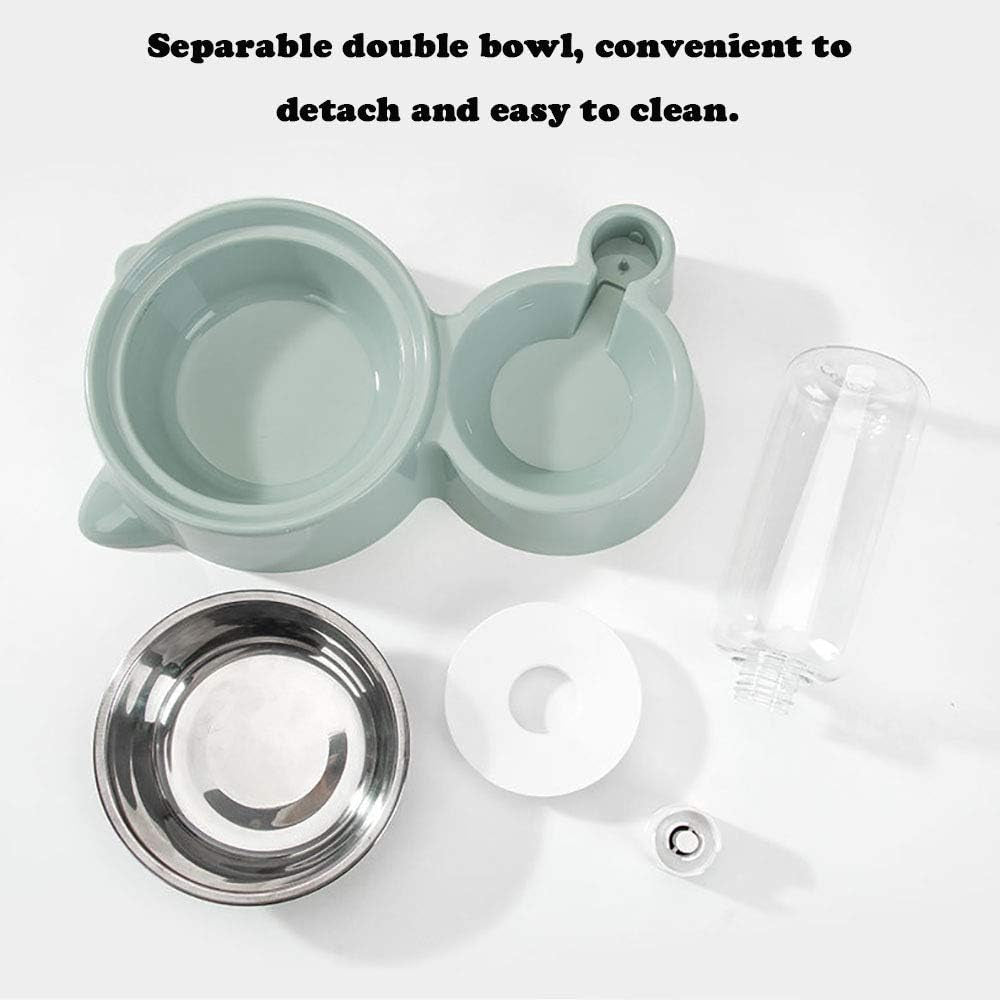 Double Dog Cat Bowls, Pets Water and Food Bowl Set with Detachable Stainless Steel Bowl, Automatic Water Dispenser Bottle No-Spill Pet Feeder for Cats Puppy and Small Dogs (Blue)