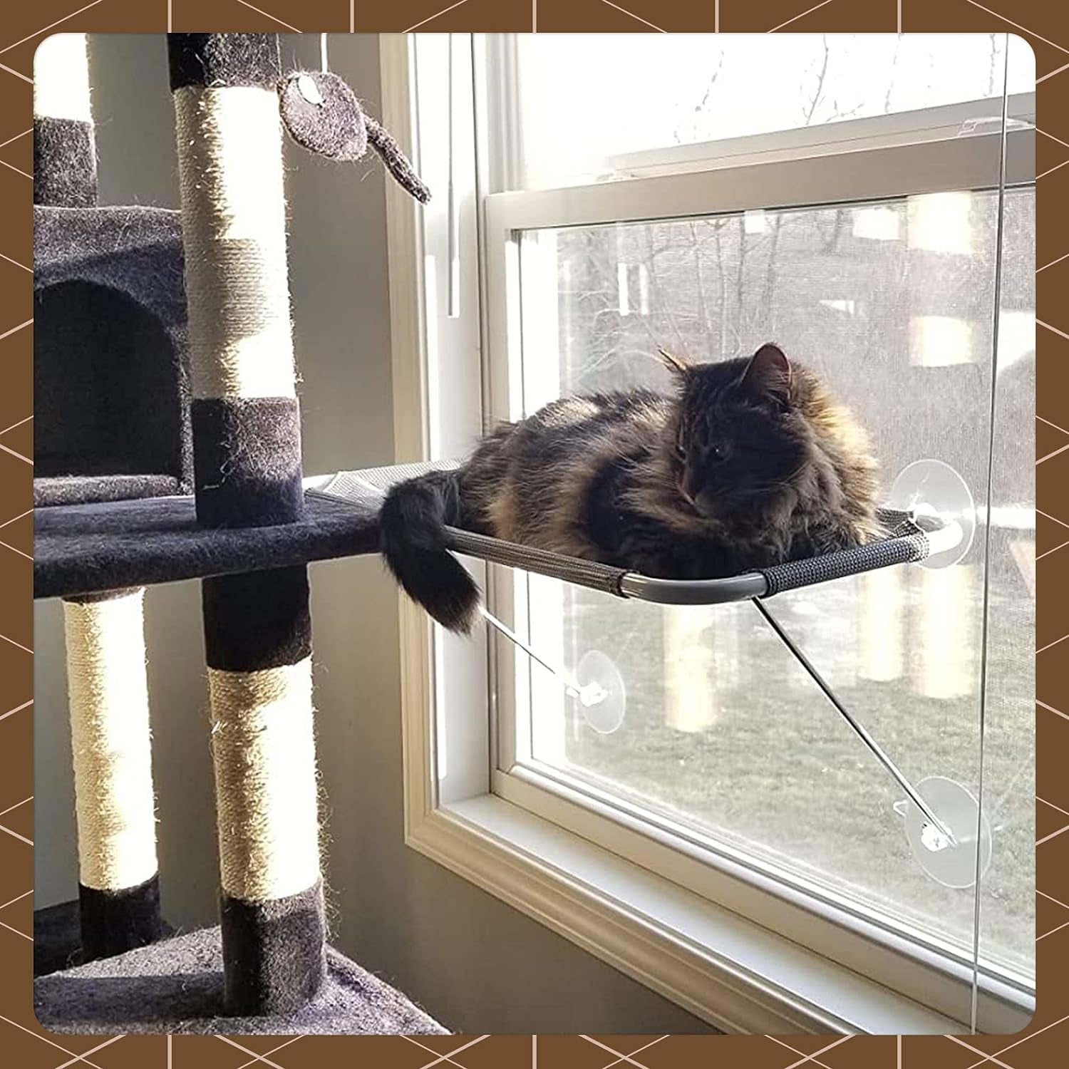 Cat Window Perch, Cozy Cat Window Hammock for Sunbathing Experience, Give Your Cat the Best Seat in the House with a Cat Window Bed - the Best Cat Perch for Your Furry Friend (M, Brown)