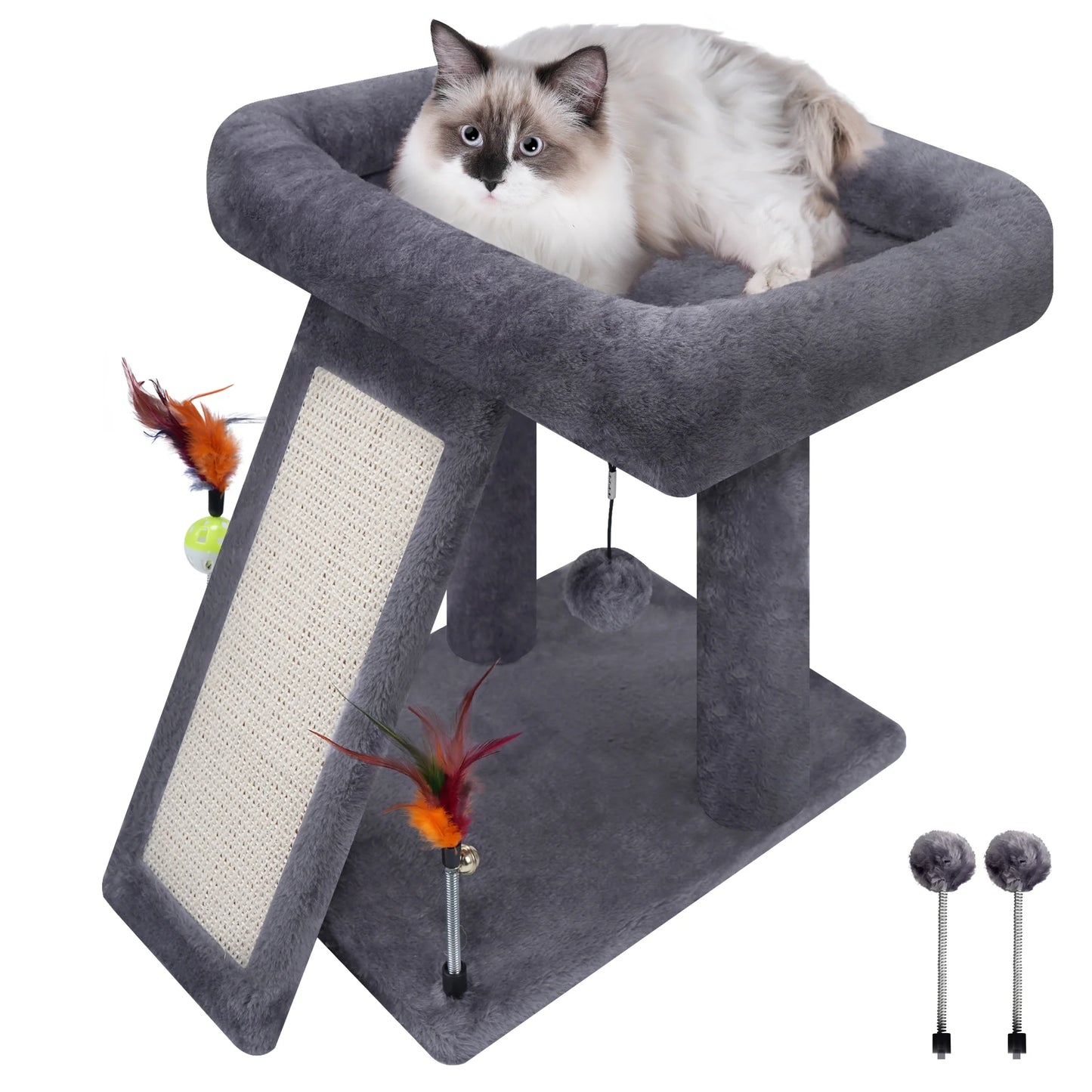 Cat Tree Tower with Scratching Board and Toy Balls