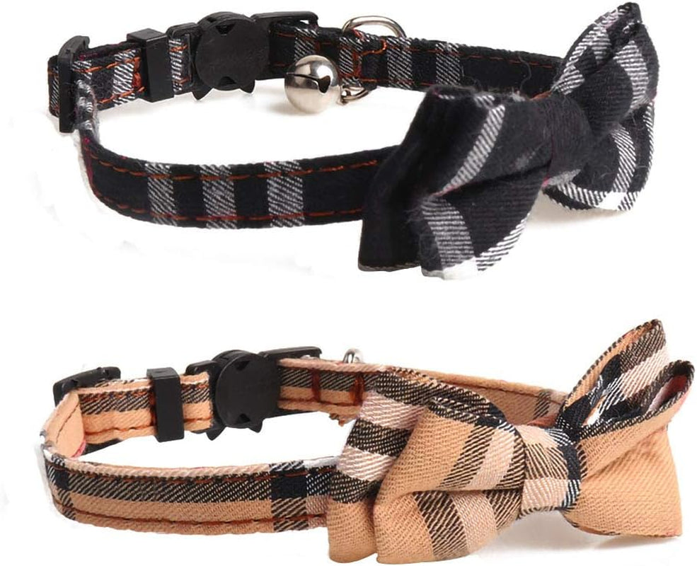 2 Pack/Set Cat Collar Breakaway with Cute Bow Tie and Bell for Kitty and Some Puppies, Adjustable from 7.8-10.5 Inch