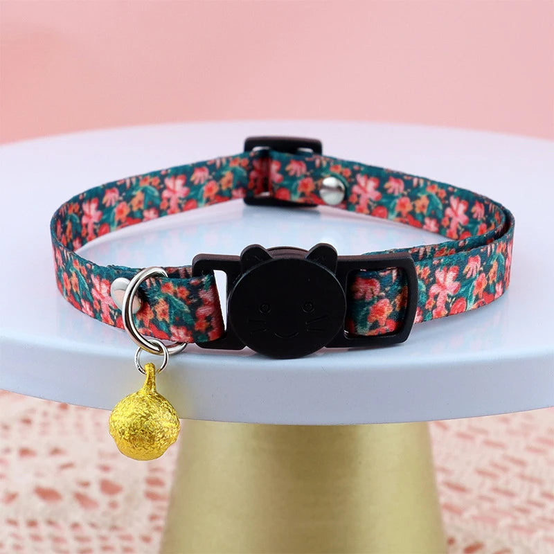 New Beautiful Printing Cat Collars Plaid Jacquard Collars Adjustable Anti-Lost Bell Collars Colorful Cute Pretty Pet Supplies