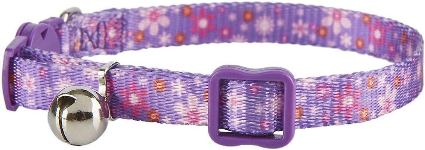 Breakaway Cat Collar with Bell, 2 Pack of Adjustable Floral Cat Collars Cute Safety Purple Pink Kitty Strawberry Collar