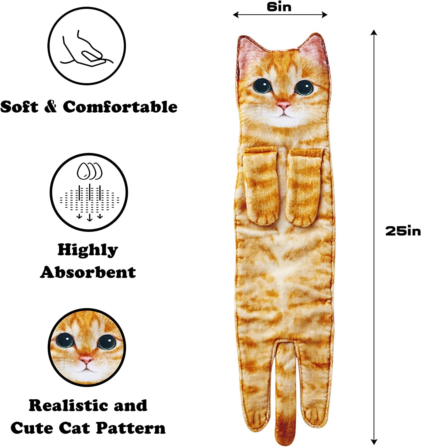 Cat Funny Hand Towels for Bathroom Kitchen - Cute Decorative Cat Decor Hanging Washcloths Face Towels Super Absorbent Soft - Mothers Day Easter House Warming Birthday Gifts for Women Cat Lovers-Orange