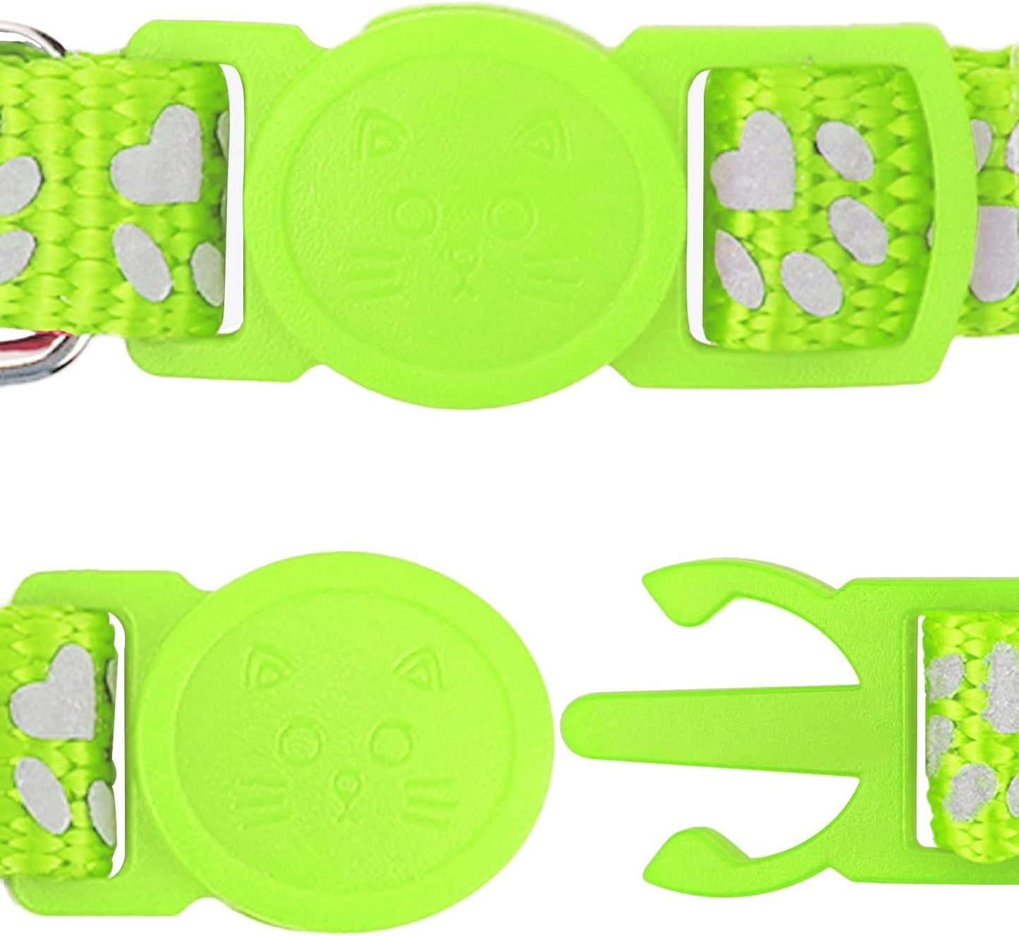 Reflective Cat Collar Breakaway with Bells, 2 Pack Girl Boy Pet Cat Collar Adjustable 7.5-12.5 Inch, Green