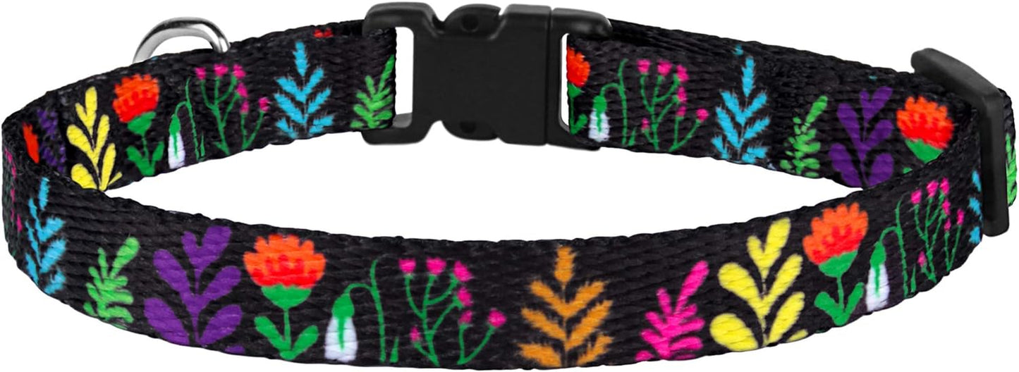 Cat Collar with Bell Floral Pattern 2 Pack Set Flower Adjustable Safety Breakaway Collars for Cats Kitten (Black + Yellow)