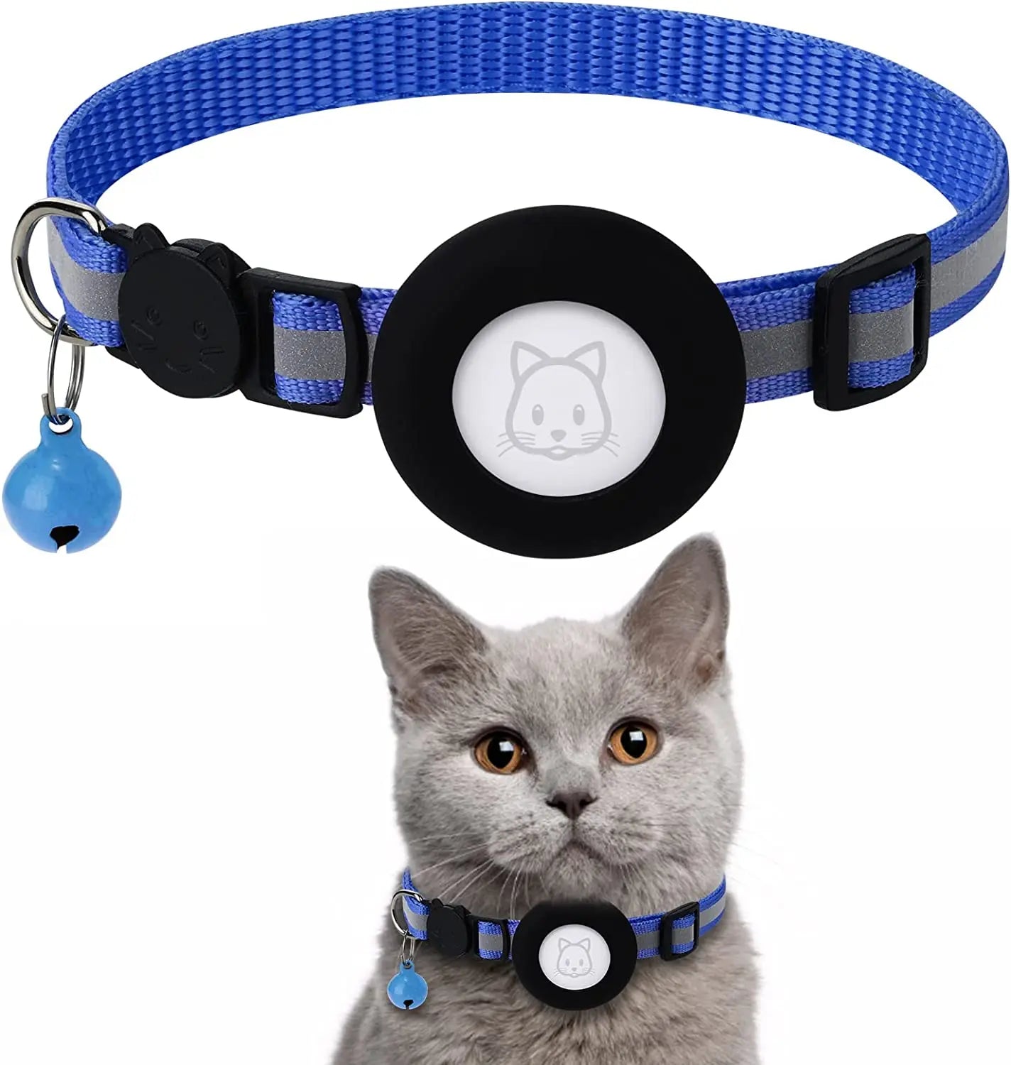 ATUBAN Airtag Cat Collar Breakaway, Reflective Kitten Collar with Apple Air Tag Holder and Bell for Girl Boy Cats, 0.4 Inches